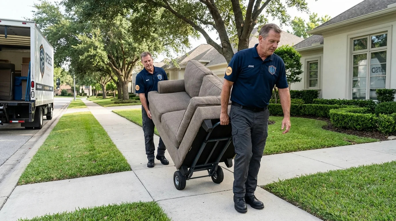 Local residential moving crew loading furniture in Apache, OK