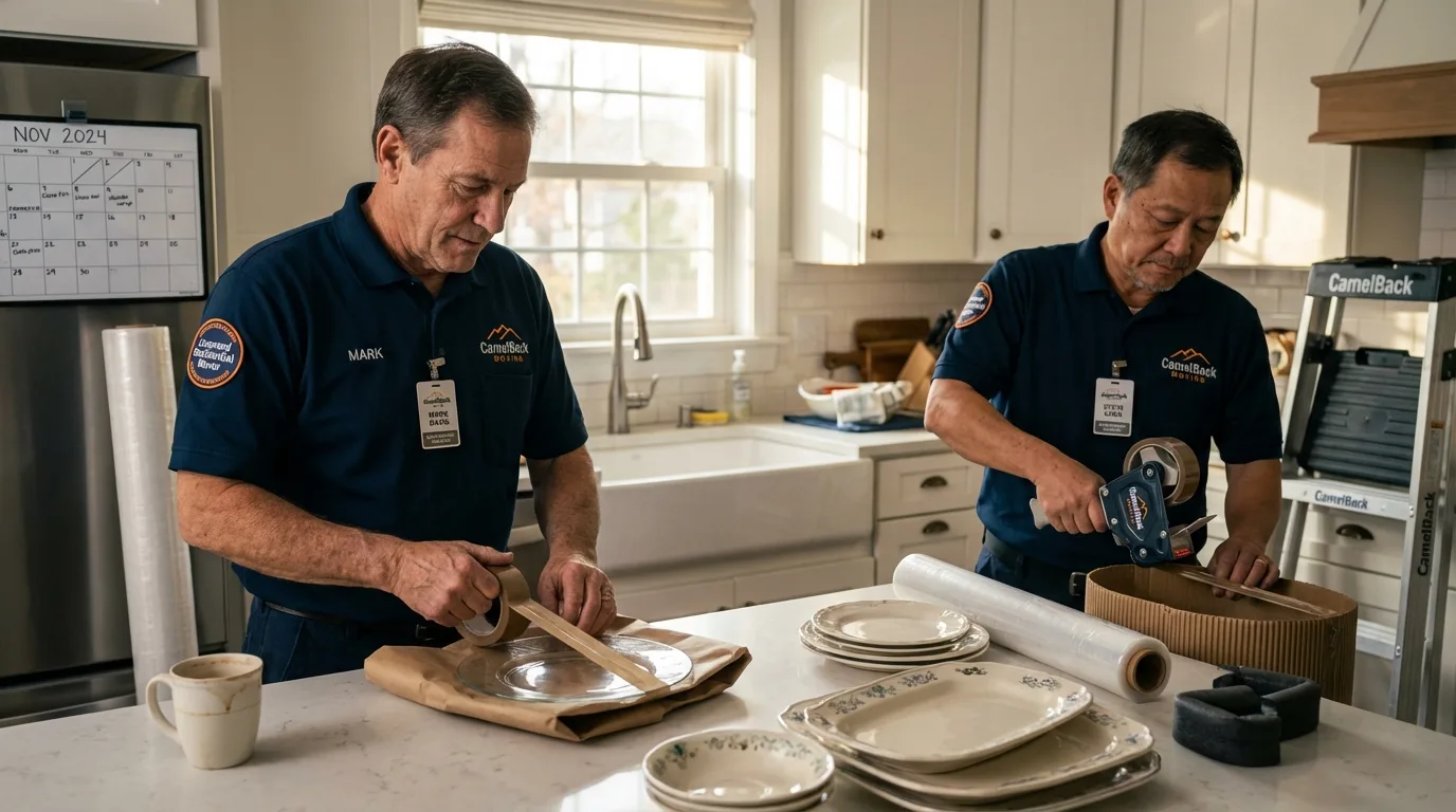 Professional crew packing kitchen dishware in Apache, OK